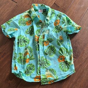Kids size Medium Jaws Hawaiian Button-Up Shirt - Aqua Green